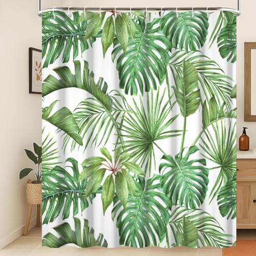 Xiaoterna Selva Tropical Cortina de Baño Hojas de Monstera Cortina de Baño Hojas Verdes Selva Tropical Cortina de Baño Hojas Verdes Tela Resistente al Moho Tejido Impermeable 180x200cm