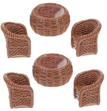 CAXUSD Miniatur-Tisch Und Stuhl-Set Für Feengärten Möbel-Ornament-Set Aus Harz Kleine Holzbank Und Baumstumpf Für Puppenhaus-Dekoration Und Heim-mikro-Landschaft