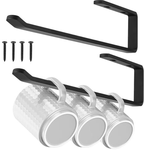 QJKEJI 2 Pcs Tasse Rangement Crochets Sous Armoir Cuisine, Porte Tasse à Café Suspendu, Support a Cafe Suspendu Noir, Porte-tasse à Cafés sous Placard Cabinet Crochets pour Mugs et Tasses à Cafés