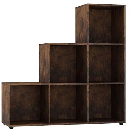 URBNLIVING 6 Cube Step Storage Bookcase Unit Rustic Brown Bookshelf Cubes Multi Use DIY Shelves for Books Boxes Clothes Crochet Yarn Toys Shelf Home Office Organiser Display Box NEW