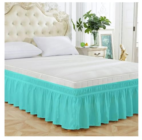JTKSSCS Cache Sommier Jupe de lit élastique de Couleur Unie, Tablier de lit intégré Extensible, Lavable en Machine, sans Plis, 1 pièce(Light Blue,Queen 153x203cmx38cm)