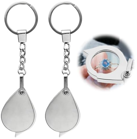 ZYEKIU Lupe Kinder 2 Stück Vergrößerungsglas Leselupe Tragbare mit | Schlüsselanhänger Mini Tragbare Faltbare 5 und 20 Fsache Metalllupe zum Lesen Schmuck Reisen Praktische Kleine Lupe