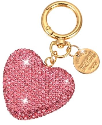 Mabor Porte-clés en forme de cœur - Porte-clés girly avec strass étincelants, joli accessoire pour femmes, rose, 3.43x1.81x0.43inch