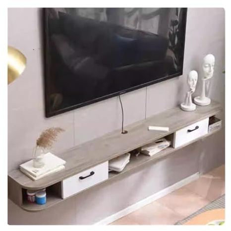 Home Supporto TV galleggiante con porte, console multimediale per l'intrattenimento sotto il mobile TV Armadietto (Gris)