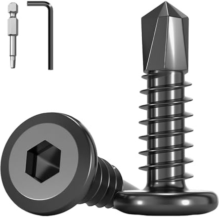 QANCEN 20 Pièces Vis Autoperceuse Métal 5.5x45mm,Autotaraudeuse Hexagonale à Tête Fraisée Inox 410, Vis à Tôle à Six Pans Creux Noire pour Bois et Métal