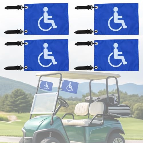 Behinderte Handicap-Flagge für Golfwagen, Boot, Fahrrad, blaue Sicherheits-Golfflagge mit Gummibandhalterung, 22,9 cm L x 15,2 cm B (4)