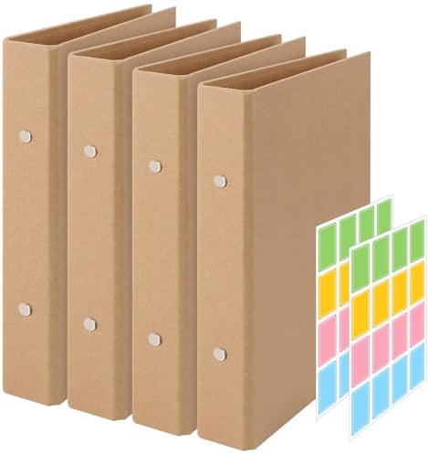 4 Stück Ringbuch A5 Nachfüllbar Kraftpapier, RingbuchOrdner mit 2 Ringe DIY A5 RingbuchEinfachheit Kraftpapier-Binderschale Ringordner A5für Reisetagebücher, Geschäftsbücher, Büros - 17.5x23.5 cm