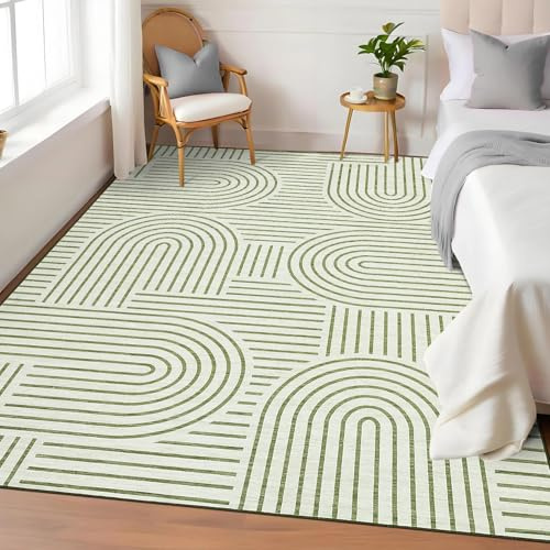 LuxFocus Waschbarer Teppich 120x170 cm Geometrisches Muster Hellgrün | ca. 6mm Ultradünn, moderner Teppich für Wohnzimmer Schlafzimmer Kinderzimmer, rutschfest, pflegeleicht, faltbar