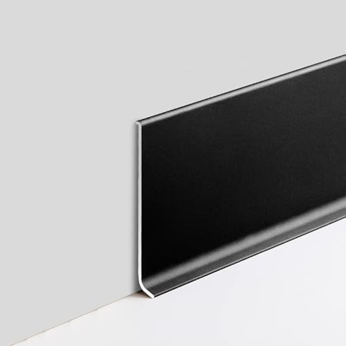 Garniture de plinthe en aluminium noir mat 125 cm 4/6/8/10 cm de hauteur, facile à installer et à nettoyer, idéal pour le carrelage, le bois, le latex, la peinture des murs
