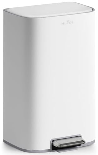 mVm Papelera de Cocina con Pedal 40L, Cubo de Basura Blanco, Acero Inoxidable Antihuellas, Tapa Amortiguada Cierre Suave, con Cubo Interior Extraíble, para Cocina Oficina Baño