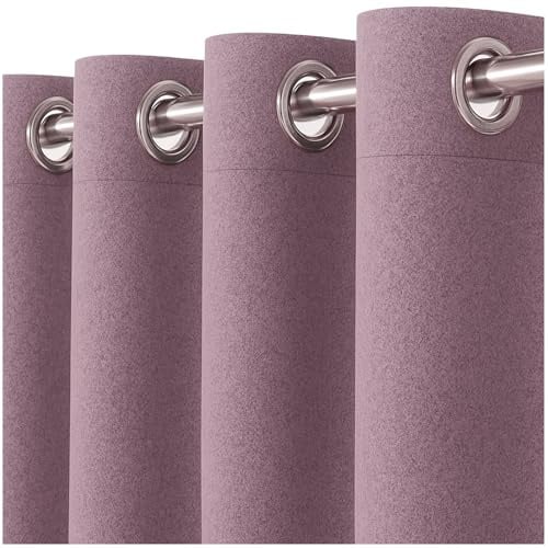 heimtexland Filz Thermovorhang Blickdicht abdunkelnd isolierend HxB 245x135 cm Kälteschutz Sonnenschutz Gardine Energiesparend Schalldämpfung Deko Vorhang Woll-Charakter Typ921 Aubergine-Silber Ösen
