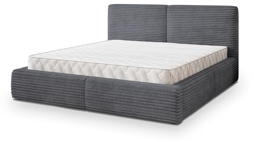 Masseno Polsterbett FELURO T 120x200 cm, Doppelbett, Bettkasten, Stauraum, Lattenrost Und Kopfteil - Graphitfarben, TILIA 90