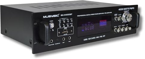 MUSYSIC Professional amp 4000W Hybrid Amplifier – 3U Digital Output Display Pre-Amplifier/Receiver with Multiple INPUTs Bluetooth AM/FM Tuner USB/SD Slot MP3/Concerts and Functions MU-H4000BT