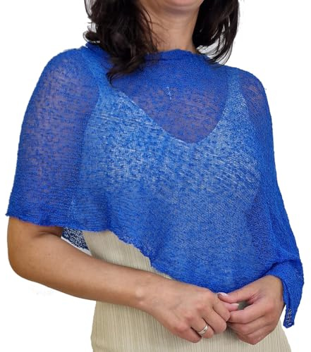 Mimosa Damen Schlichtes Stretch-Fischnetz häkeln Fledermaus kleiner Poncho (One Size, Royal)