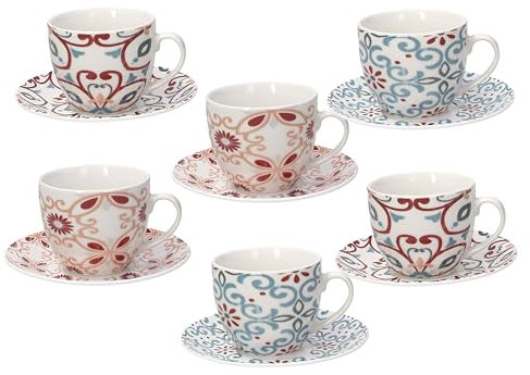 Tognana Ribeira, Confezione 6 Tazze The con Piatto, Bone China, Multicolore