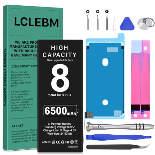 LCLEBM 6500mAh Akku für iPhone 8, Ersatzakku für iPhone 8 Lithium-ion Polymer Höherer Kapazität Kompatibel Mit iPhone 8 (A1863, A1905, A1906) mit Ersatz Werkzeugsatz