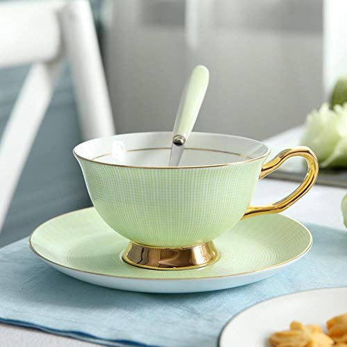 Europe Noble Bone China Coffee Cup Saucer Spoon Set 200ml Luxury Ceramic Mug Top-grade Porcelain Tea Cup Cafe Party Drinkware, Fresh Green