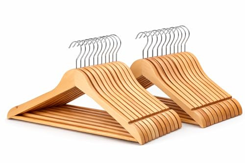 1ABOVE Strong Brown Wooden | Made By Natural Wood and Non-Slip Trouser bar | Coat Hangers | Strong Shoulder Notches (20)