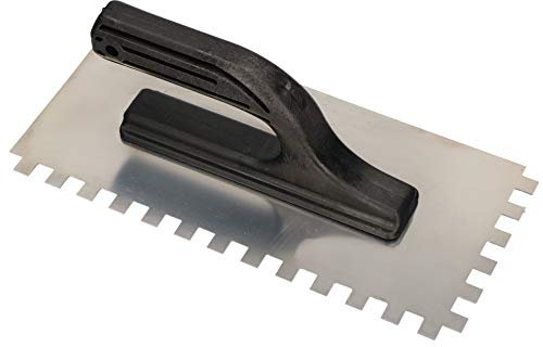 KOTARBAU® Edelstahl Glättkelle 270 x 128 mm mit Zahnung 10x10 mm Zahnkelle zum Verlegen von Fliesen Glättscheibe Traufel Edelstahlkelle mit Kunststoffgriff unentbehrlich beim Fliesen