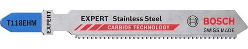 Bosch Professional 3x Lames de scie sauteuse Expert 'Stainless Steel' T 118 EHM (pour Tôles en acier inoxydable, Longueur 83 mm, Accessoire Scie sauteuse)