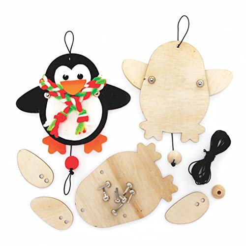 Baker Ross FE771 Pinguin Holzpuppen Bastelset - 5er Pack, Holz Puppen für Kinder zum Bemalen, Basteln und Dekorieren, Weihnachtsbastelideen, Basteln an Weihnachten