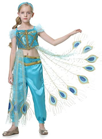 Lito Angels Prinzessin Jasmin Kostüm Kleid Verkleidung für Kinder Mädchen, Top und Hosen Set Größe 8-9 Jahre 134, Stil G