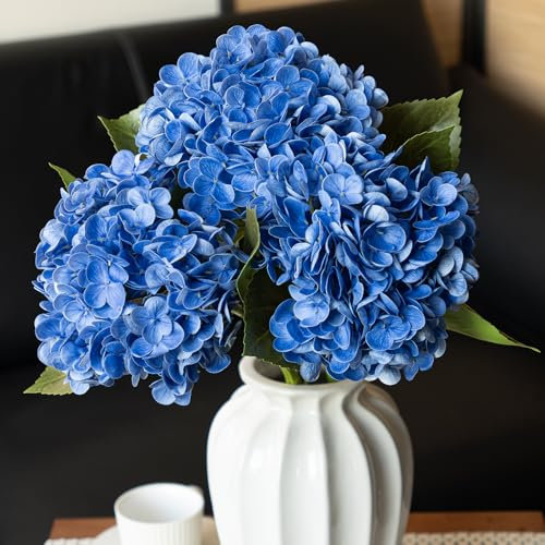 DUYONE 3PCS 22 Zoll Realistische künstliche Hortensie Große Real Touch Blumen Künstliche Blumen Trockene Blumen Hochzeit Weihnachten Büro Familie Party Wohnzimmer Tischdekoration (Dunkelblau)