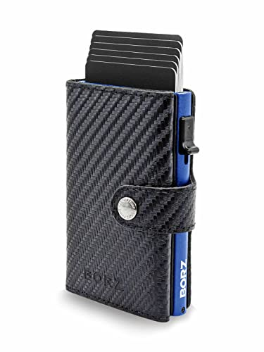 BORZ Prime, Portefeuille Fin avec et sans Compartiment à Monnaie Compatible AirTag, Étui de Cartes avec Protection RFID, Porte-Cartes Mini Porte-Monnaie, en Cuir Véritable pour Hommes et Femmes