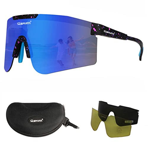 OUTDOORSPARTA Sport Sonnenbrille (3. Schwarzer Tempel, Blaue Linse)