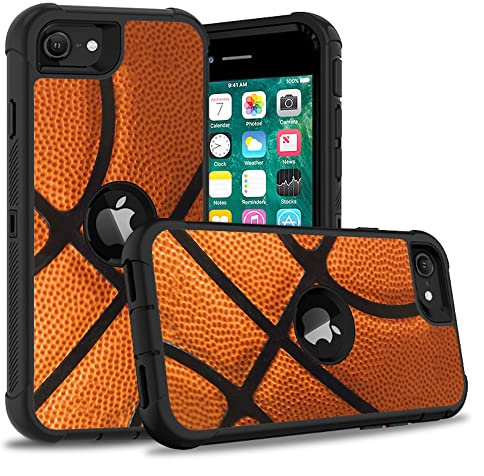 FVAENDHIO Phone Cover Case for iPhone SE 3rd Gen (2022)/iPhone SE 2nd Gen 4.7'' (2020), Heavy Duty 3-Layer Hybrid Hard PC+Soft Silicone Shockproof Drop Protection Case, Basketball Surface