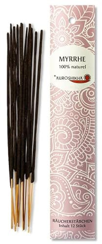 Myrrhe AUROSHIKHA Indische Räucherstäbchen 100% natürlich ohne Chemie aus hochwertigen Ölen und Holz-Pulver Traditionelles Indisches Räucherwerk für Meditation, Raumreinigung, Entspannung
