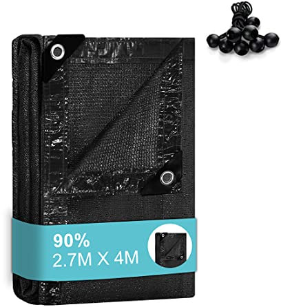 BeGrit 2,7 x 4m Filet Protection Solaire 90% à Abat-Jour en Maille résistante pour Bloquer Les Rayons UV Noir pour Plantes de Jardin des Fleurs Serre Grange ou Chenil Toit Couvre