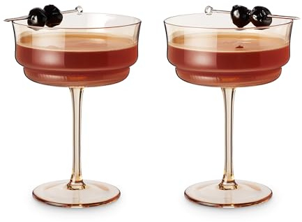 Twine Tulip Coupe Glasses, Stemmed Cocktail Glasses for Espresso Martini, Manhattan, Amber-Tinted Glassware for Wedding Gifts, Housewarming, Home Bar, Hosting Essentials, 9 oz, Set of 2
