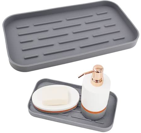 SANBER 25 * 13cm tappetino per scolapiatti in silicone sgocciolatoio per lavello portaspugna cucina lavello porta spugne lavello cucina organizer,per spazzole, sapone,bicchieri da vino (Grigio)