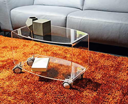 Slato Olimpia – Couchtisch oder TV-Wagen mit 2 Etagen und Rädern für Wohnzimmer, modernes Design aus transparentem Acrylglas, hergestellt in Italien