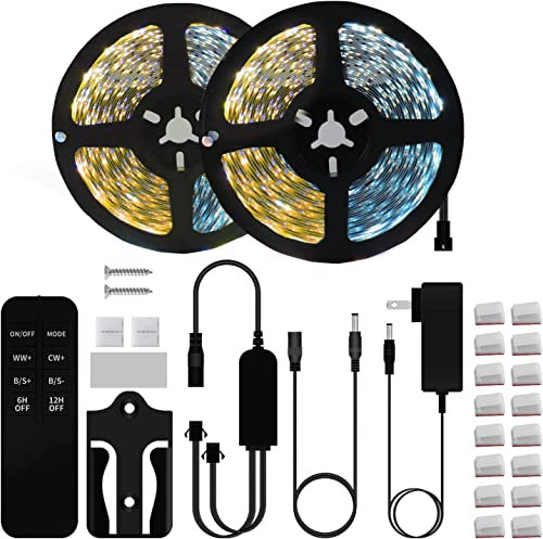 BUNACET LED Strip Streifen 16M 24V Dimmbar Warmweiß 3000K-6500K Kaltweiß, LED Leiste Band Stripes Lichtband 1920 LEDs mit RF Fernbedienung Netzteil für Küche, Unterbau, Kabinett, Schränke, Indoor