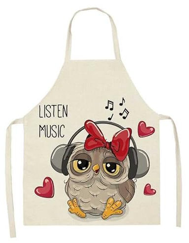 AAPIE Küchenschürze Baumwollschürze, Küchenschürze, Cartoon-Eule, Erwachsene, Kinderschürze, Grill-Lätzchenschürze für Frauen, Kochen, Backen, Restaurant, Haushaltsreinigungswerkzeuge