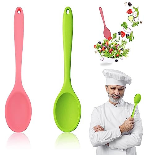 2 Pièces Cuillères en Silicone,Cuillère de Cuisine Antiadhésive,Grande Cuillere Longue Manche 28cm,Cuillère Plastique Cuillère à Soupe Mélanger,Cuillere de Service Mélangeuses Ustensiles Cuisine