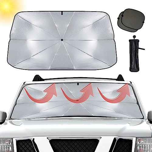 Pare-Soleil Voiture avec 2 écrans solaires latéraux Mise à Niveau 360° Protection UV Pliable Parasol Voiture Isolation Thermique Stockage Facile Protection Solaire Pare-Brise Voiture