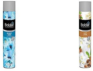 BOLDAIR - Aérosols parfumants Bouquet Marin - Destructeur d'odeurs - Parfume agréablement - 750 ml & Aérosol parfumant Karité jasmin - Elimine les mauvaises odeurs - Parfume agréablement - 750 ml