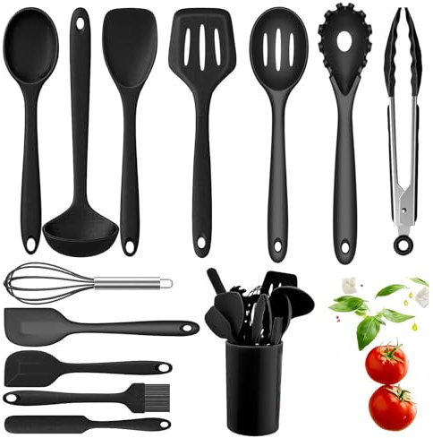 Omtofo 13 Piezas Utensilios de Cocina de Silicona, Resistente al Calor, Antiadherente y Resistente a los Arañazos, Sin BPA Juego de Utensilios de Cocina Silicona, Aptos para el Lavavajillas