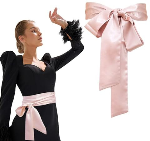 AWOCAN Ceinture longue en satin double face pour femme - Pour mariage, demoiselle d'honneur, rose, taille unique