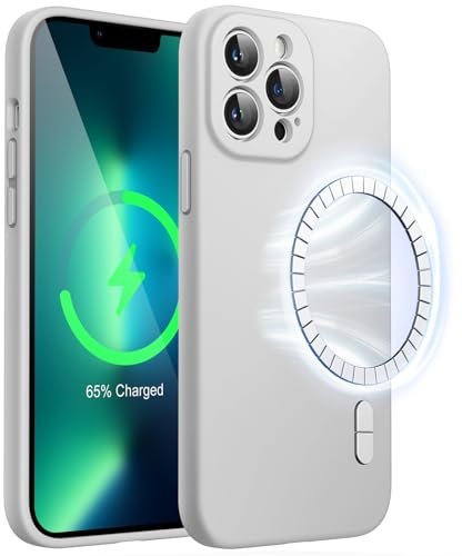 JETech Magnetic Silicone Case for iPhone 13 Pro Max 6.7-Inch, Compatible with MagSafe, Phone Cover with Camera Lens Full Protection (Light Grey)