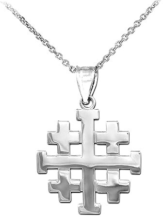 Polierte Jerusalem „Kreuzfahrer“ Kreuz Anhänger Halskette in Sterling Silber (Verfügbare Kettenlängen: 40cm - 45cm - 50cm - 55cm) 50cm