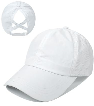 PSOWQ 1 Stück Pferdeschwanz Basecap Damen Sommer, Baseball Caps Kappen für Running Golf Camping für Damen Einstellbar mit Atmungsaktivem Mesh - Weiß