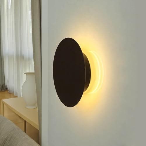 LED Wandleuchte rund Ø 15 cm klein indirektes Licht 3000 K 60 lm warmweiß Braun Metall Holz flache Wandlampe Schlafzimmer Wohnzimmer Flur