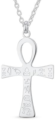 Bling Jewelry Pendentif Croix Égyptienne Ankh Religieuse En Argent Sterling Poli .925 De Grande Taille Unisexe Avec Hiéroglyphes Égyptiens Clés De La Vie Pour Femmes Et Hommes