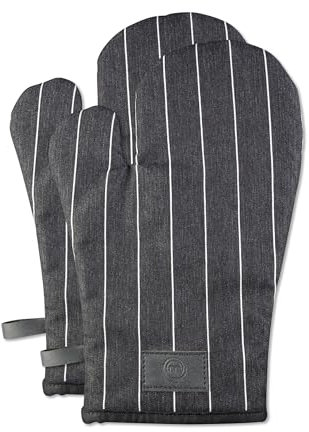 MasterChef Resistant Pair of 2 Oven, Cotton Kitchen Mittens, Machine Washable Cooking & BBQ Grill Gloves, Heat Proof Pot Holders, One Size Fits All, Essential Collection, Charcoal