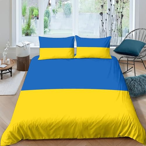 AAHARYA Flaggege von Ukraine Bettwäsche-Set, Nationale Flaggege, Bettbezug + Kissenbezug, 3-teilig,weich, Bequem,100% Polyester,Geschenke Für Kinder King(220x240cm)