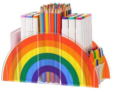 JAWSEU Rainbow Desk Organizer, Multifunction Clear Acrylic Pencil Pot Rainbow Pencil Holder Pencil Pot Creative Pen Pot Pencil Holder School Office Supply